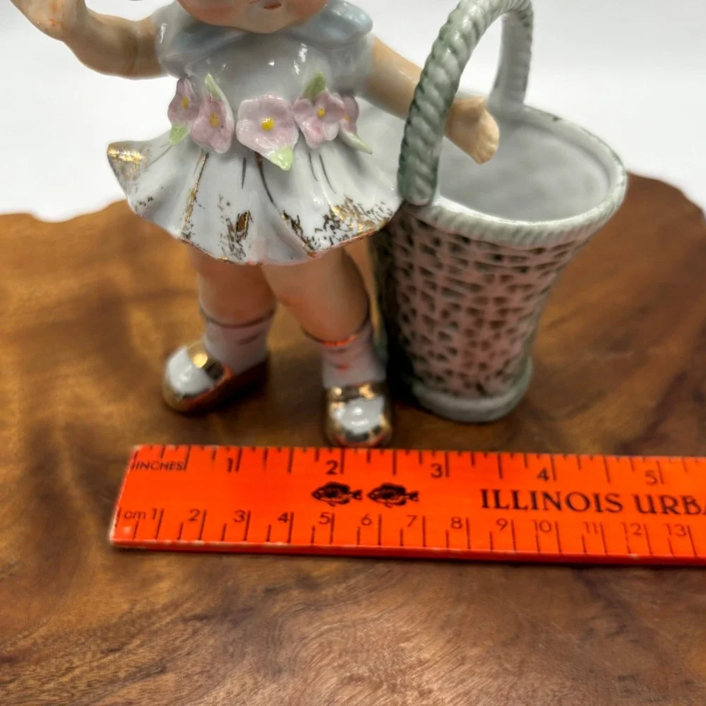 Vintage Vase Porcelain Girl With Basket Planter Long Lashes With Flowers